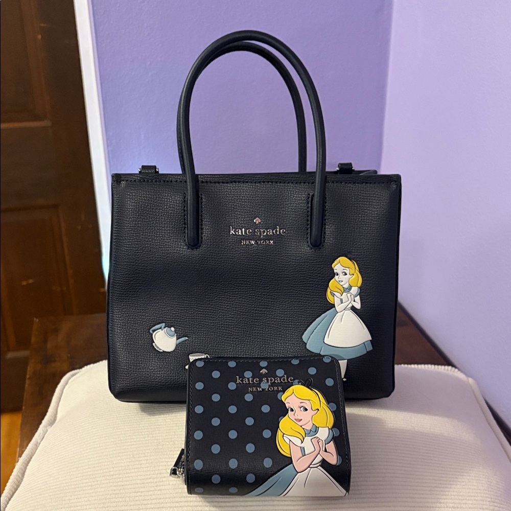 Kate Spade Navy Satchel + Wallet with Alice in Wonderland Design